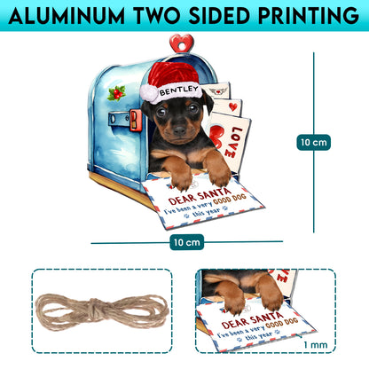 Personalized Miniature Pinscher In Mailbox Christmas Aluminum Ornament
