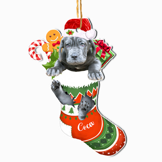 Personalized Neapolitan Mastiff In Christmas Stocking Aluminum Ornament