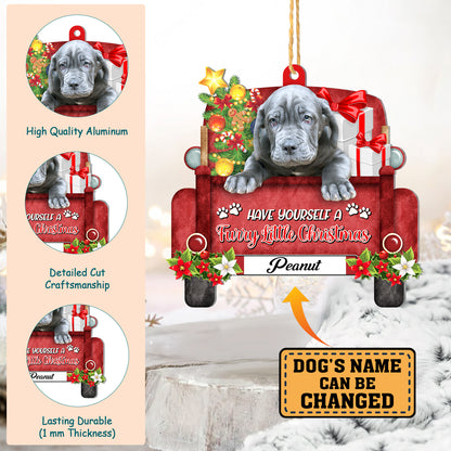Personalized Neapolitan Mastiff Red Truck Christmas Aluminum Ornament