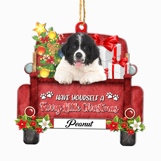 Personalized Newfoundland Red Truck Christmas Aluminum Ornament