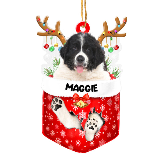 Personalized Newfoundland Dog In Snow Pocket Christmas Acrylic Ornament