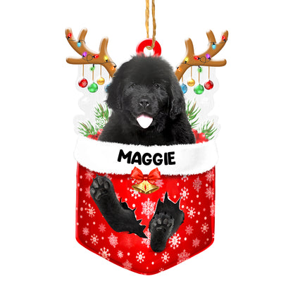 Personalized Newfoundland Dog In Snow Pocket Christmas Acrylic Ornament
