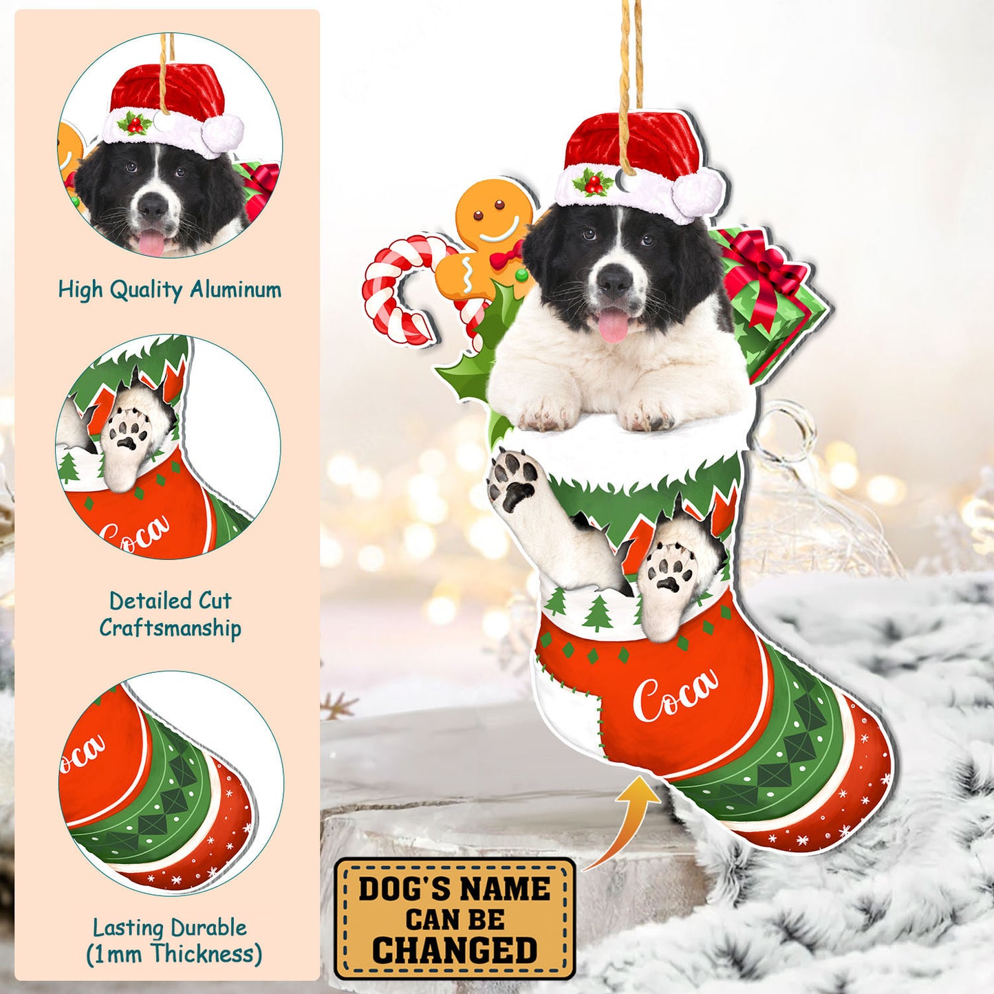 Personalized Newfoundland Dog In Christmas Stocking Aluminum Ornament