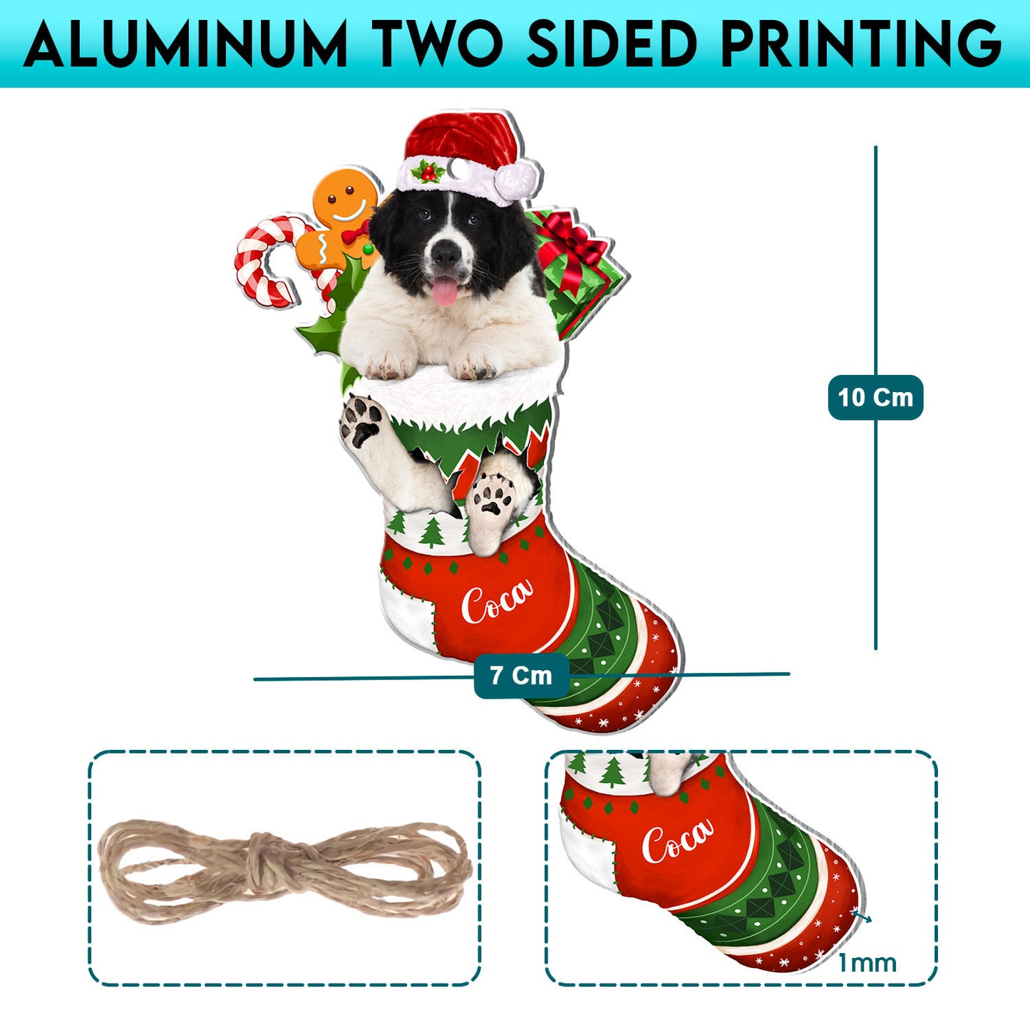 Personalized Newfoundland Dog In Christmas Stocking Aluminum Ornament