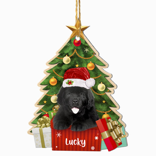 Personalized Black Newfoundland Dog Christmas Tree Aluminum Ornament
