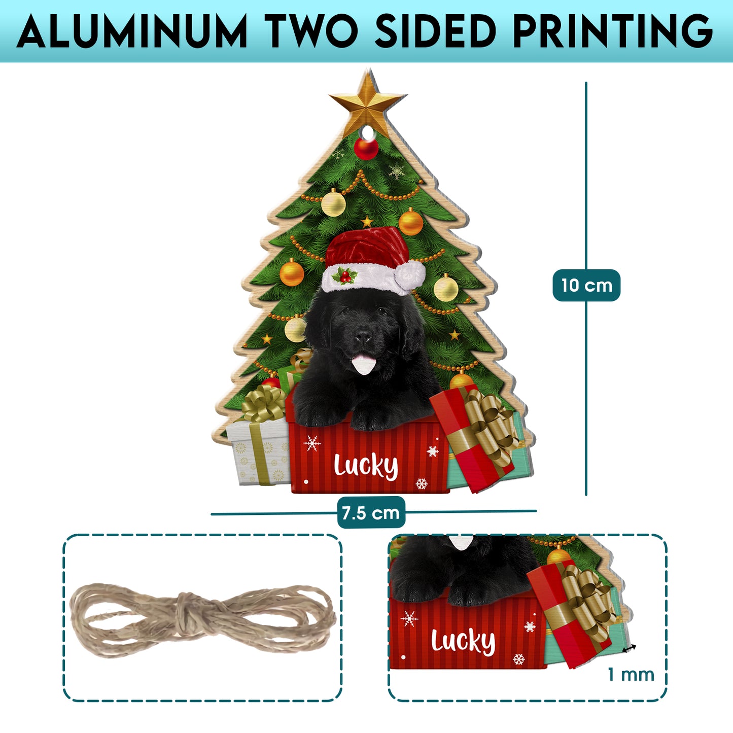 Personalized Black Newfoundland Dog Christmas Tree Aluminum Ornament