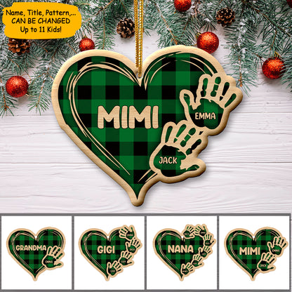 Personalized Green Hands Of Family Wood Heart Ornament