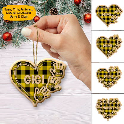 Personalized Yellow Hands Of Family Wood Heart Ornament