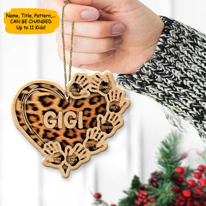 Personalized Leopard Hands Of Family Wood Heart Ornament