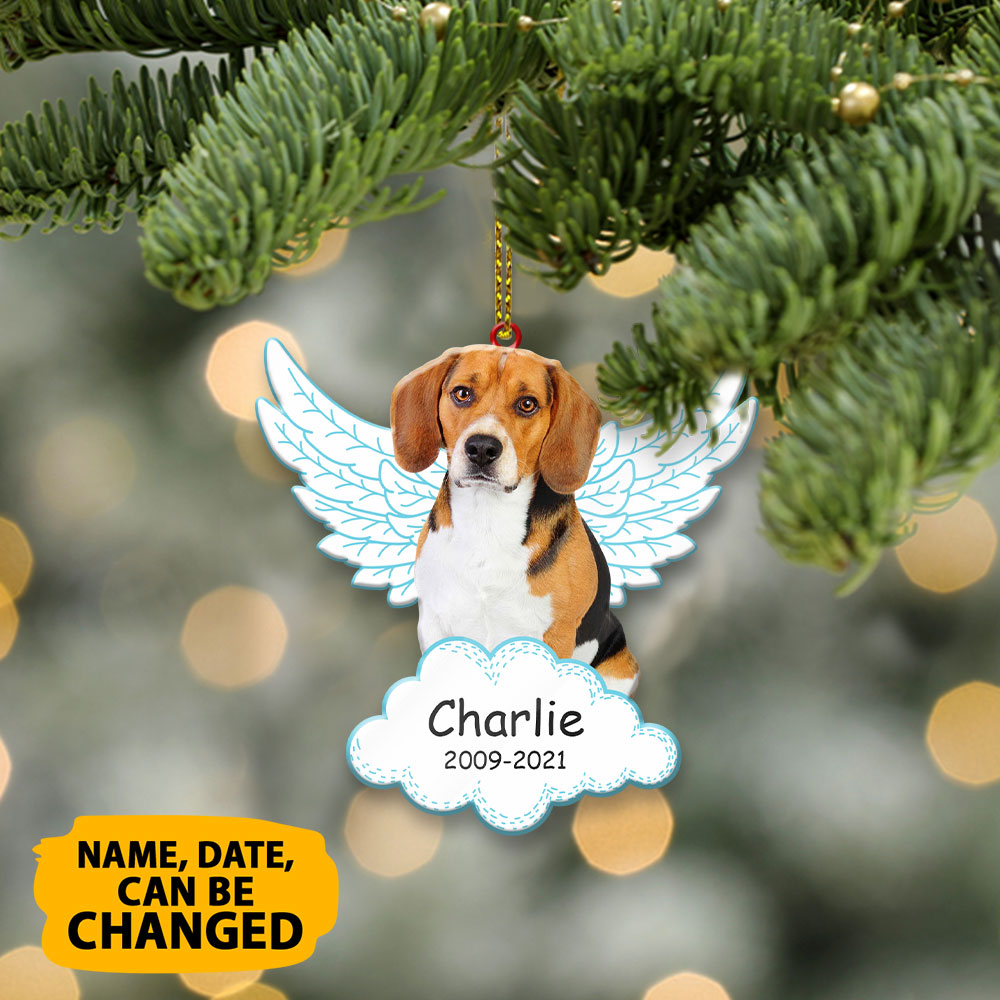Personalized Beagle Angel Wings Memorial Acrylic Ornament