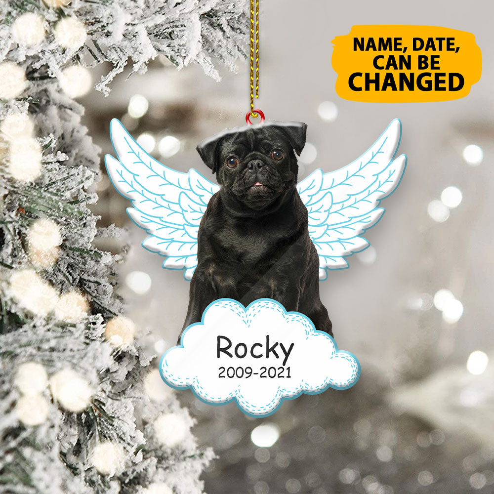 Personalized Pug Angel Wings Memorial Acrylic Ornament