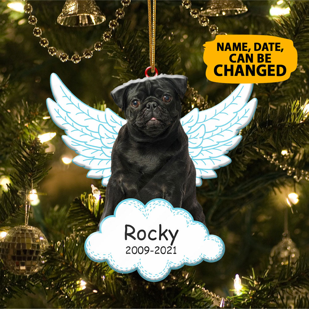 Personalized Pug Angel Wings Memorial Acrylic Ornament