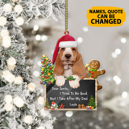 Personalized Basset Hound Dear Santa Christmas Acrylic Ornament