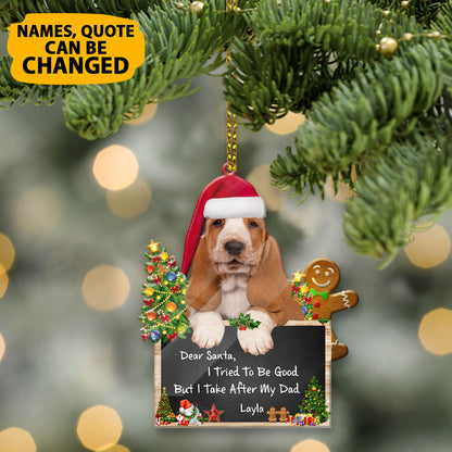 Personalized Basset Hound Dear Santa Christmas Acrylic Ornament