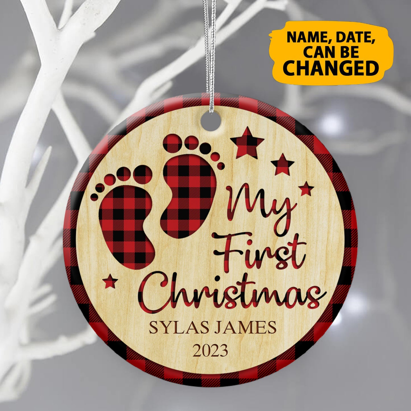 Personalized Baby's First Christmas Ceramic Circle Ornament