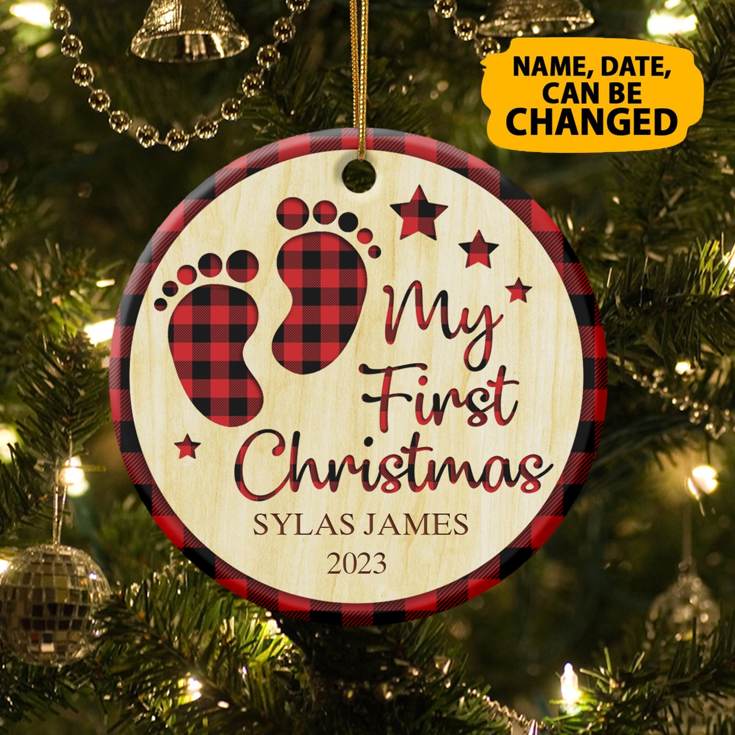 Personalized Baby's First Christmas Ceramic Circle Ornament