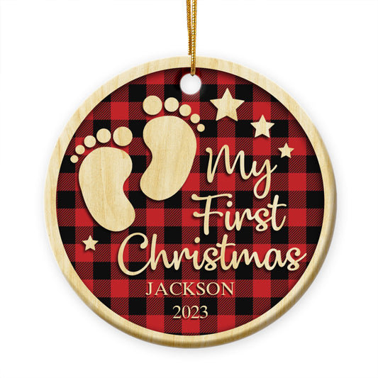 Personalized Baby's 1st Christmas Ceramic Circle Ornament