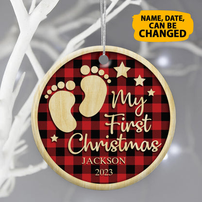 Personalized Baby's 1st Christmas Ceramic Circle Ornament