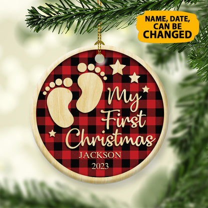 Personalized Baby's 1st Christmas Ceramic Circle Ornament