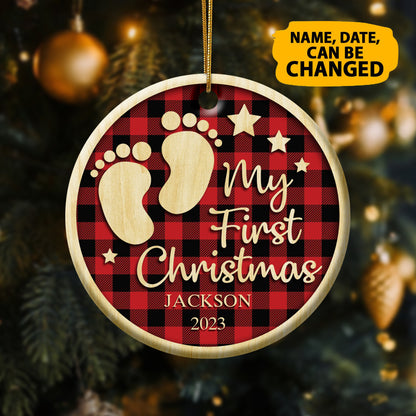 Personalized Baby's 1st Christmas Ceramic Circle Ornament