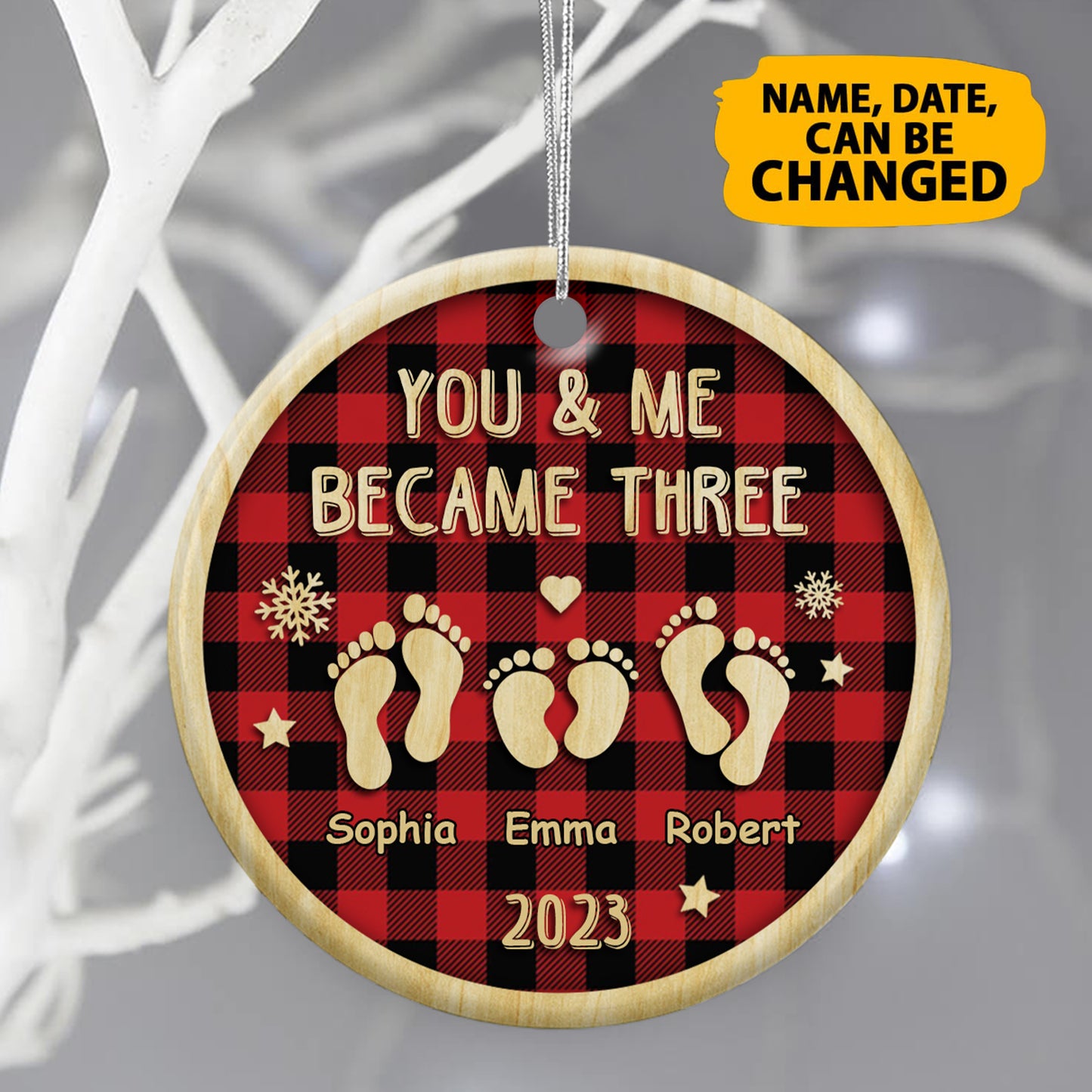Personalized First Christmas As Family Of 3 Ceramic Circle Ornament