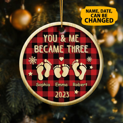 Personalized First Christmas As Family Of 3 Ceramic Circle Ornament