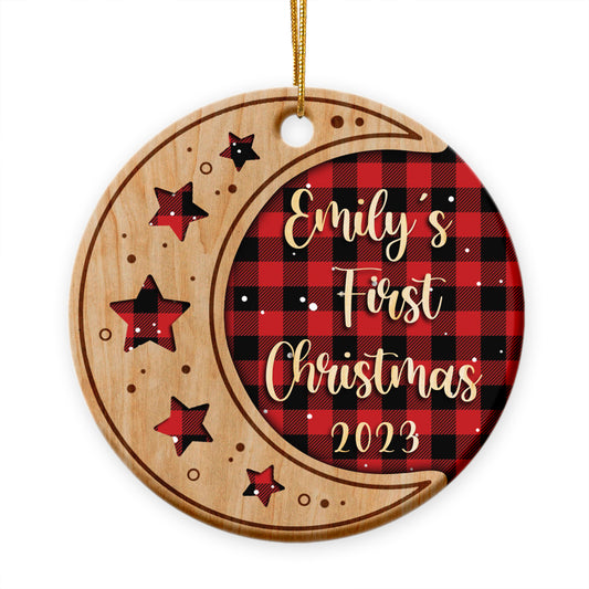 Personalized Baby's First Christmas Moon Ceramic Circle Ornament