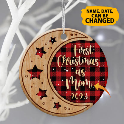 Personalized 1st Christmas As Mom Ceramic Circle Ornament