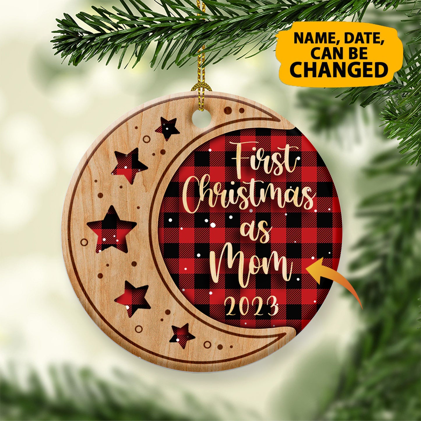 Personalized 1st Christmas As Mom Ceramic Circle Ornament