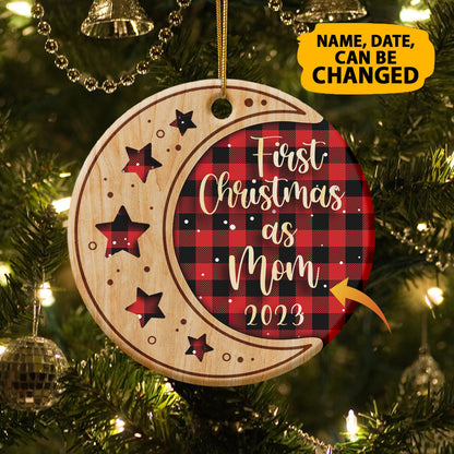 Personalized 1st Christmas As Mom Ceramic Circle Ornament