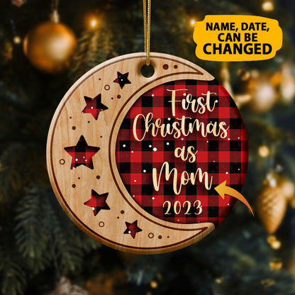 Personalized 1st Christmas As Mom Ceramic Circle Ornament