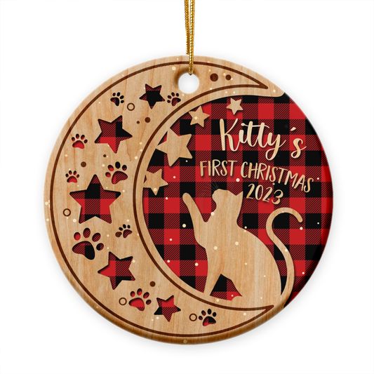 Personalized Cat First Christmas Ceramic Circle Ornament