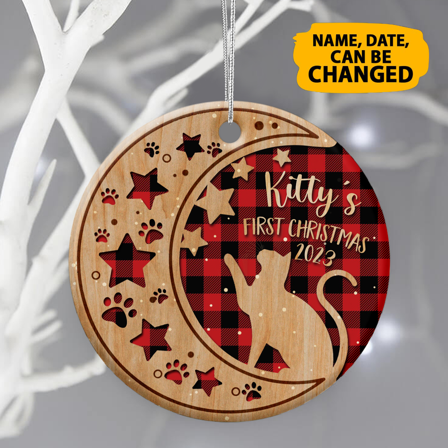 Personalized Cat First Christmas Ceramic Circle Ornament