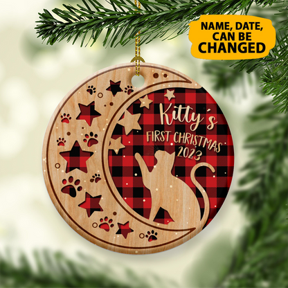 Personalized Cat First Christmas Ceramic Circle Ornament