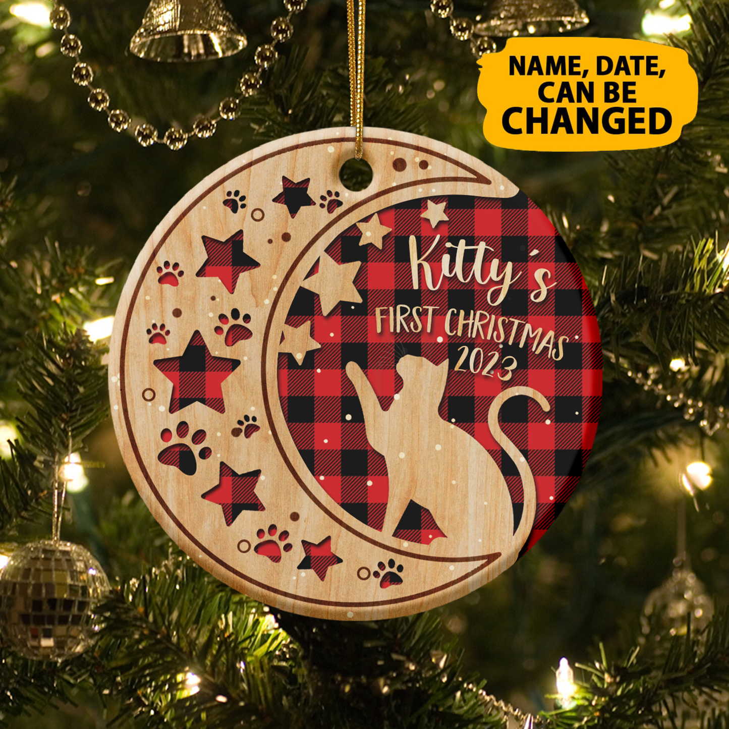 Personalized Cat First Christmas Ceramic Circle Ornament