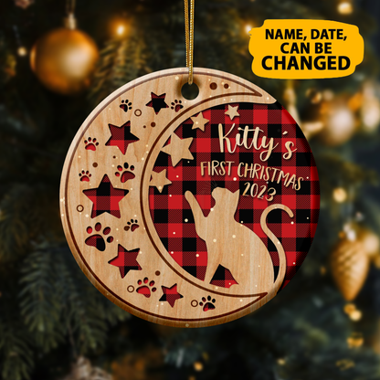 Personalized Cat First Christmas Ceramic Circle Ornament