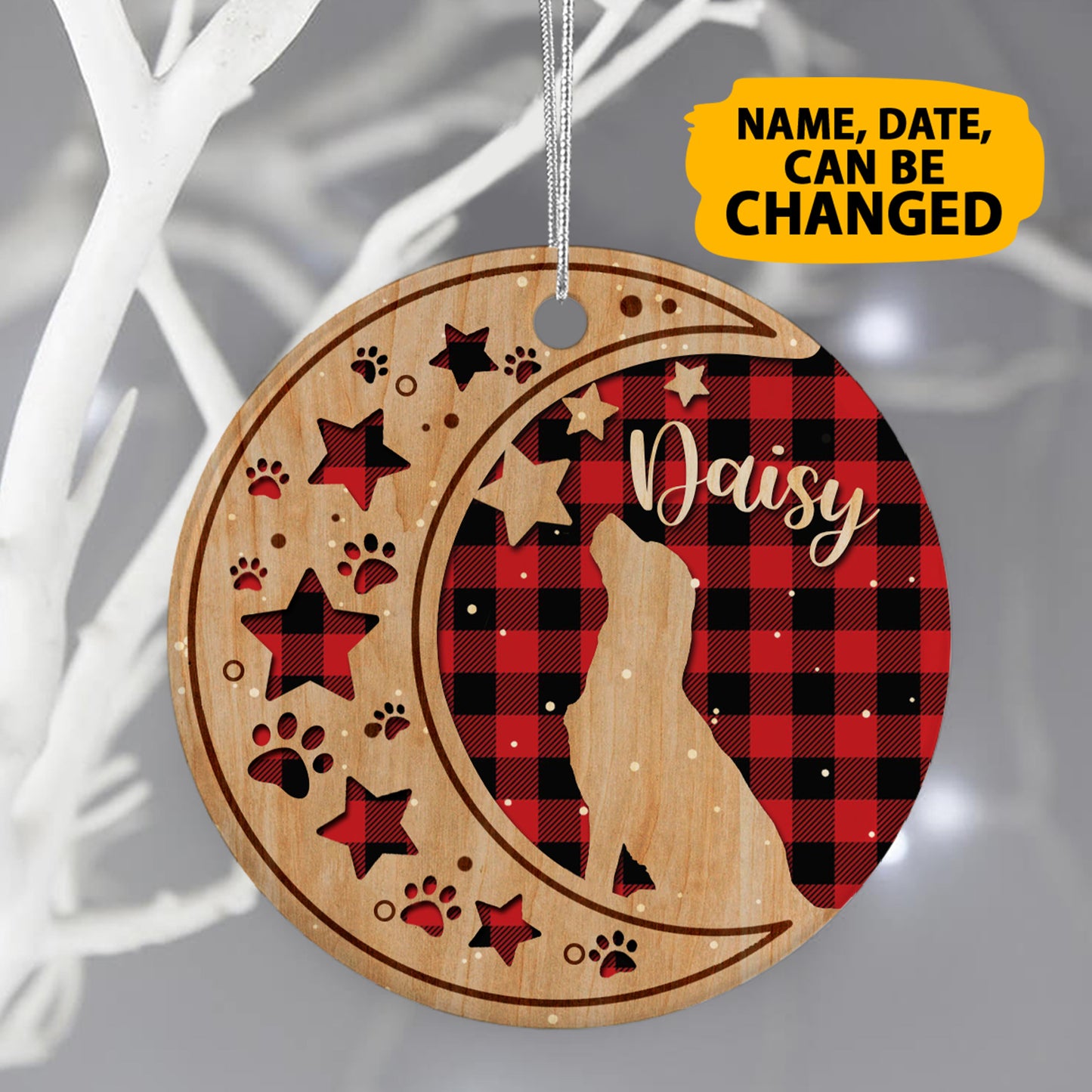 Personalized Dog Moon Christmas Ceramic Circle Ornament