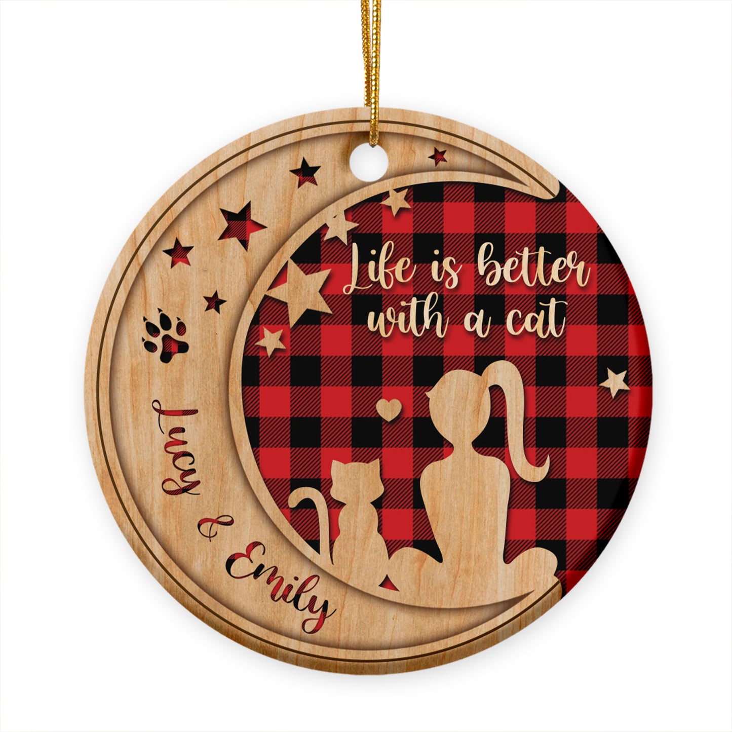 Personalized Cat Life Is Better Christmas Ceramic Circle Ornament