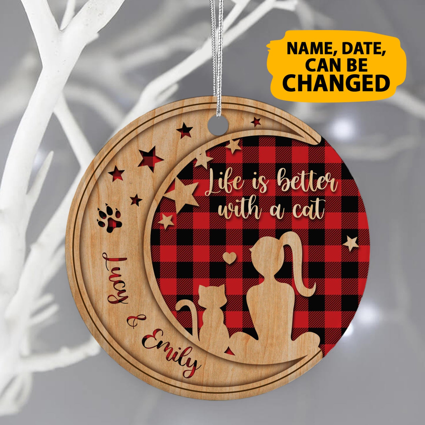 Personalized Cat Life Is Better Christmas Ceramic Circle Ornament