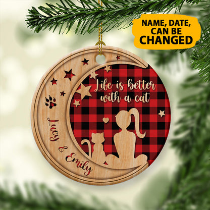 Personalized Cat Life Is Better Christmas Ceramic Circle Ornament