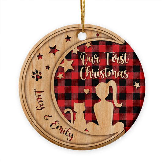 Personalized Cat Our First Christmas Ceramic Circle Ornament