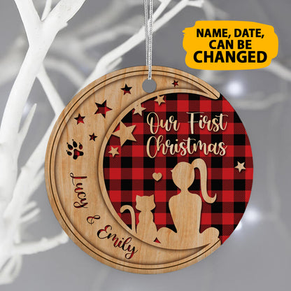 Personalized Cat Our First Christmas Ceramic Circle Ornament