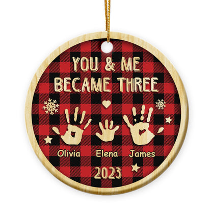 Personalized 1st Christmas As Family Of 3 Ceramic Circle Ornament