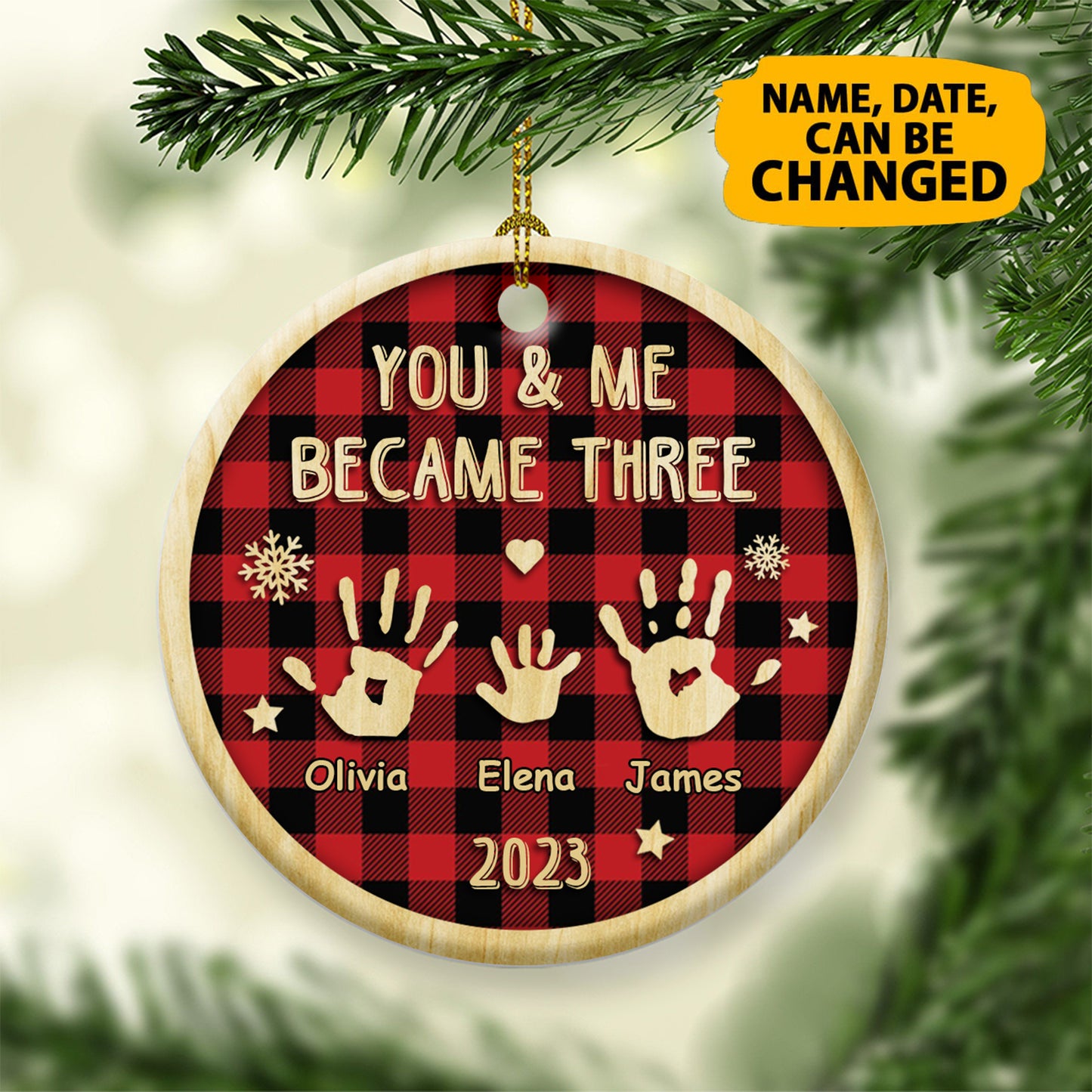 Personalized 1st Christmas As Family Of 3 Ceramic Circle Ornament