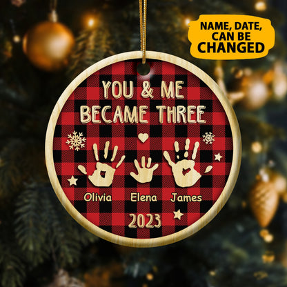 Personalized 1st Christmas As Family Of 3 Ceramic Circle Ornament