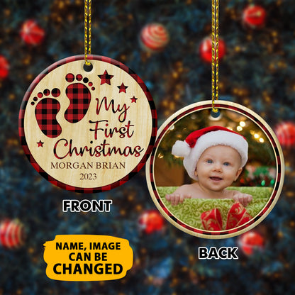 Personalized Baby's First Christmas Double Side Ceramic Circle Ornament