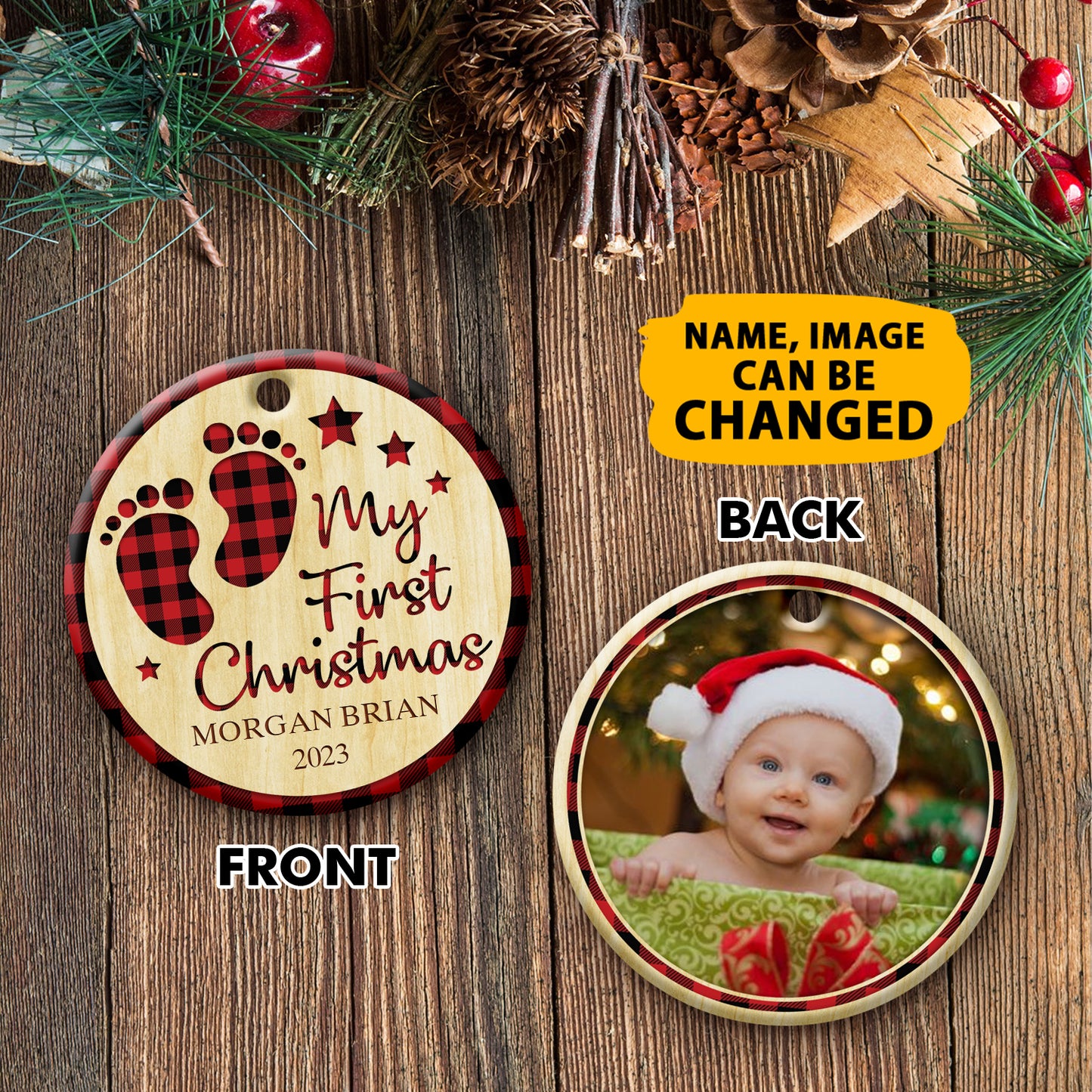 Personalized Baby's First Christmas Double Side Ceramic Circle Ornament