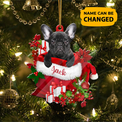 Personalized French Bulldog In Santa's Bag Christmas Acrylic Ornament