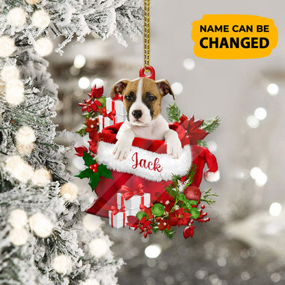 Personalized Pitbull In Santa's Bag Christmas Acrylic Ornament