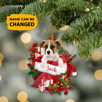Personalized Pitbull In Santa's Bag Christmas Acrylic Ornament